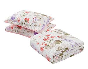 All American Collection 3 PC Floral Printed Coral and Beige Reversible Bedspread Quilt Set Coverlet Pillow Sham Size & King