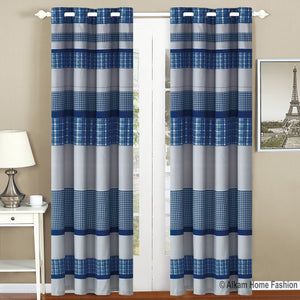 Blue and Gray Modern Plaid Bedspread and Pillow Sham Set | Matching Curtains Available!