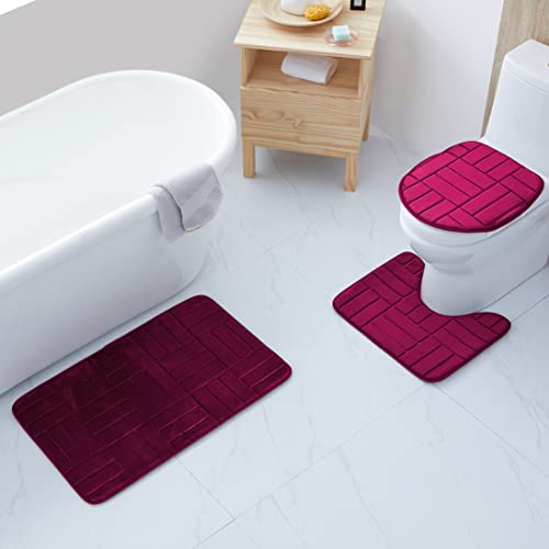 Bathroom Rug Set Of 2 – Memory Foam Bathmats With Embossed Coral