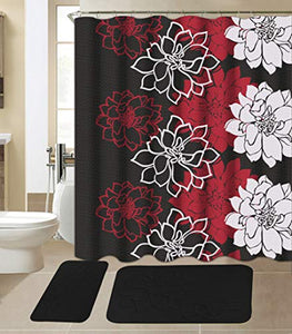 All American Collection New 15 Piece Bathroom Mat Set Memory Foam with Matching Shower Curtain