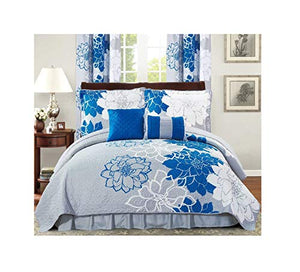 All American Collection New Flower Printed Reversible Bedspread Set with Dust Ruffle