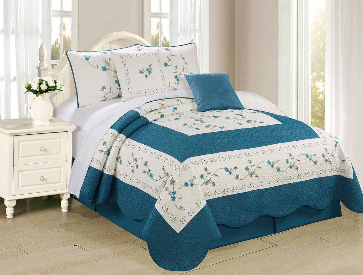 All American Collection New 6pc Embroided Floral Bedspread/Quilt Set ...