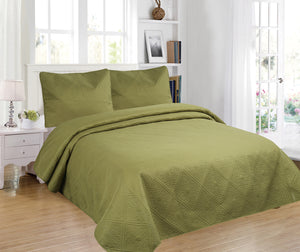 3pc Contemporary Solid Embroidered Bedspread Set