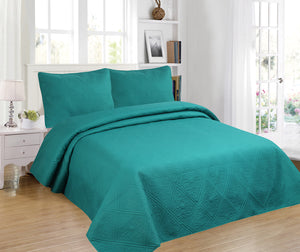 3pc Contemporary Solid Embroidered Bedspread Set