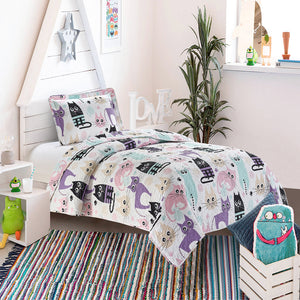 All American Collection Multi-Colored Cat Printed Bedspread Set