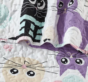 All American Collection Multi-Colored Cat Printed Bedspread Set