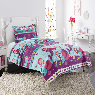 All American Collection Aqua-Purple Mermaid Bedspread Set
