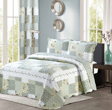 Load image into Gallery viewer, Floral Printed Patchwork Blue/Green Bedspread/Quilt Set