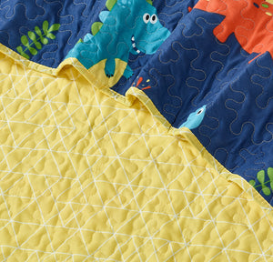 All American Collection Navy-Yellow Dinosaur Printed Bedspread Set
