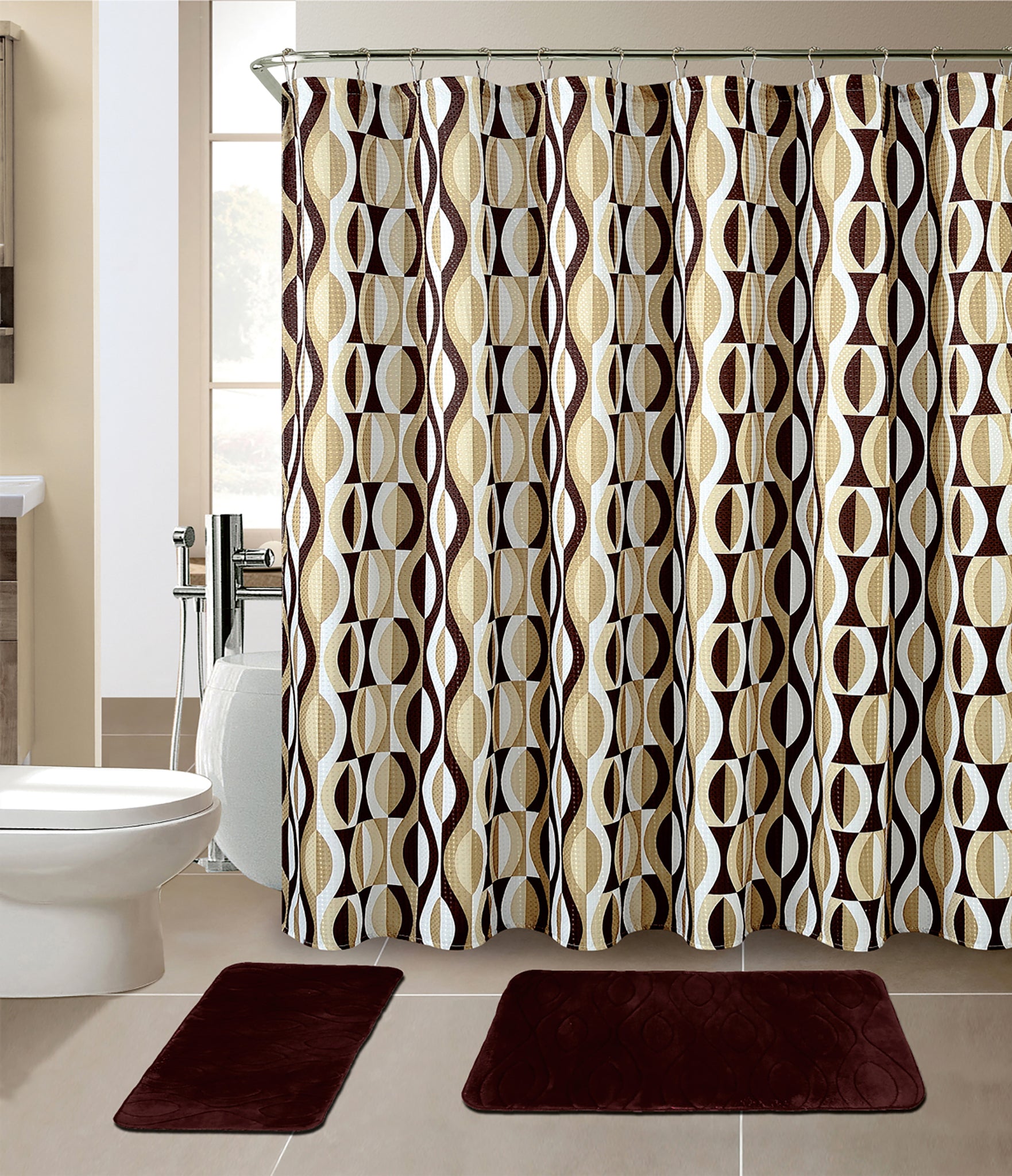 Curtain And Shower Curtain Sets 15-Piece Helix Design Bathroom Set With Matching Shower Curtain – All