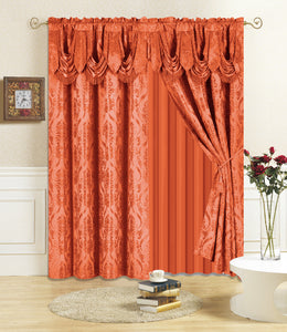 All American Collection New 4 Piece Drape Set with Attached Valance and Sheer with 2 Tie Backs Included