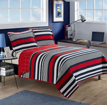 Load image into Gallery viewer, All American Collection Contemporary Red-Navy Striped Bedspread Set