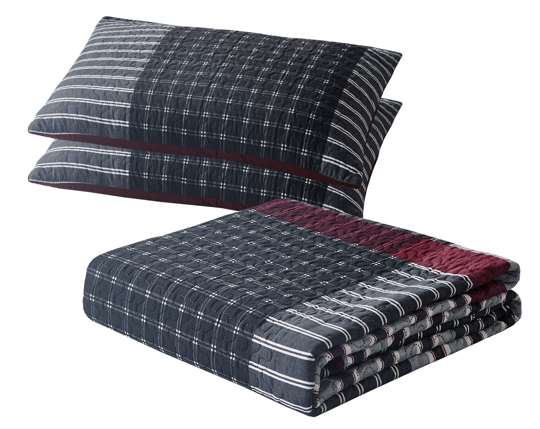 Plaid Printed Reversible Bedspread/Quilt Set